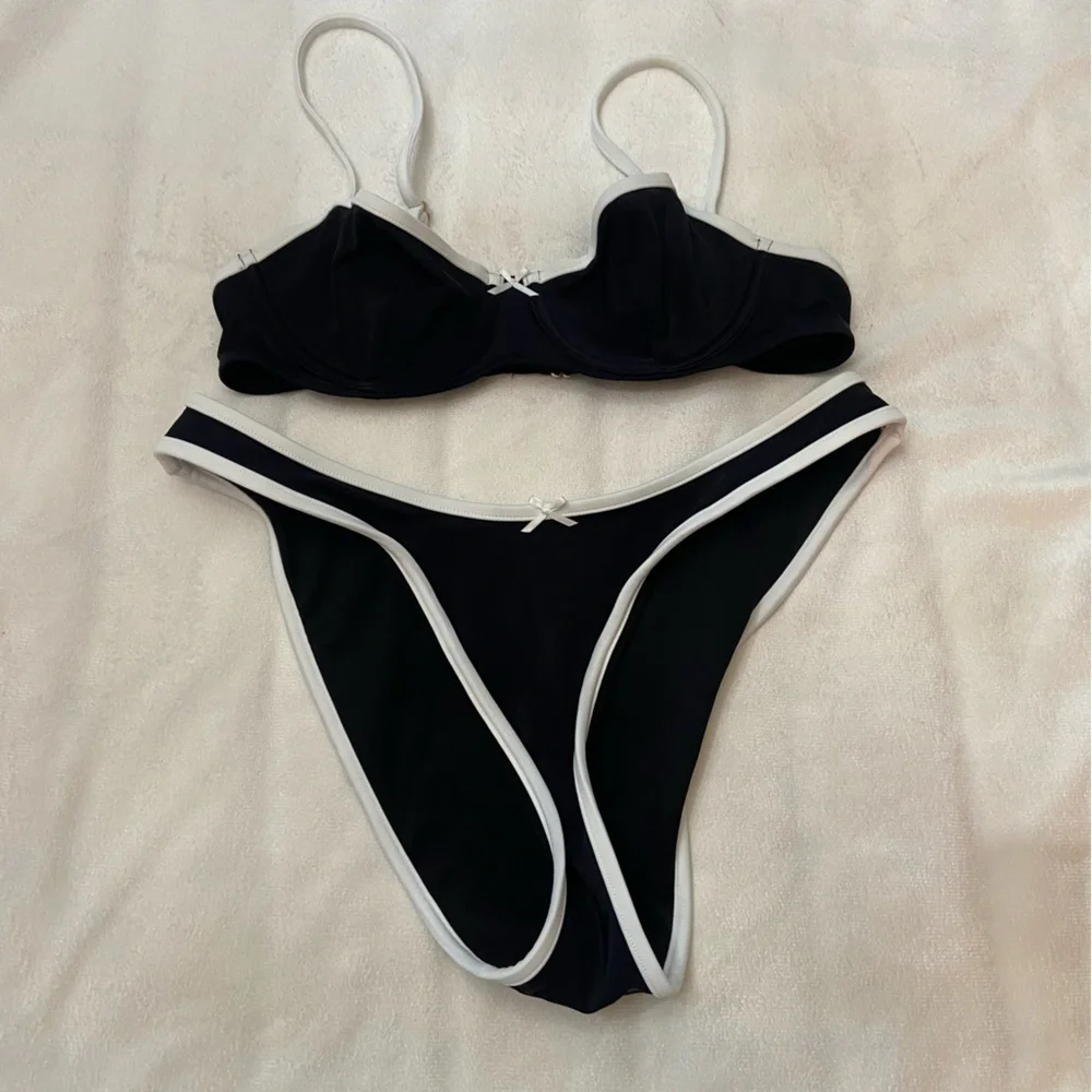 New! Frankie's Bikinis x PINK buttercup golden Black White Bikini 3990